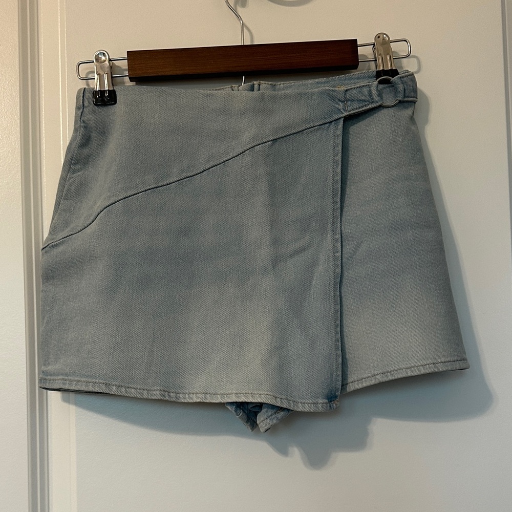 Light Blue Denim Wrap Skirt/Shorts